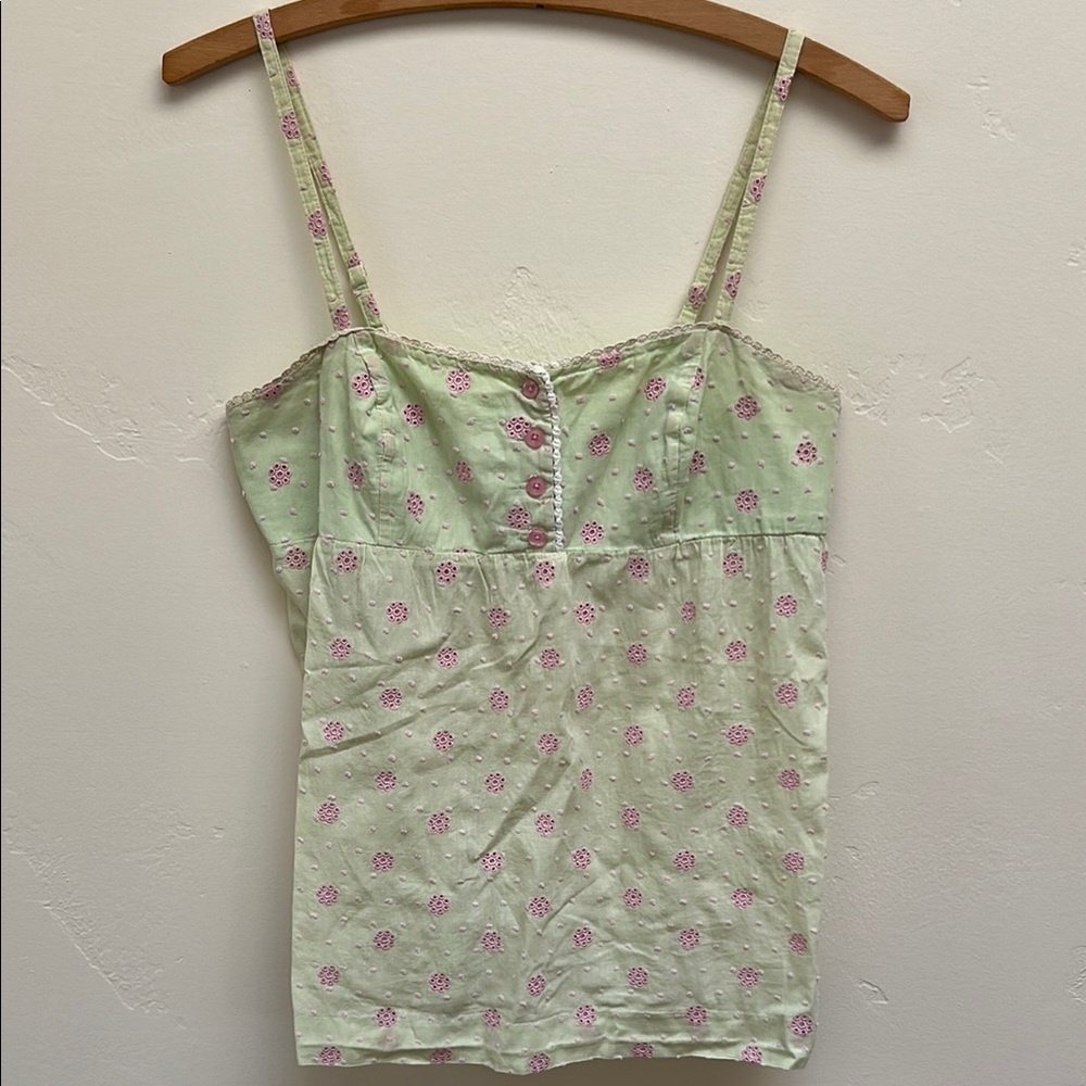 Vintage Y2K Lilly Pulitzer Green and Pink Eyelet Babydoll Top